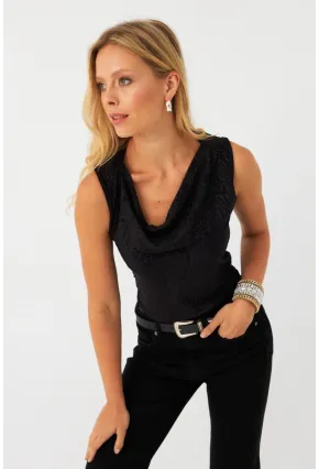Kadın Siyah Degaje Yaka Kolsuz Bluz LPP1297