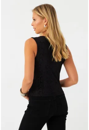 Kadın Siyah Degaje Yaka Kolsuz Bluz LPP1297