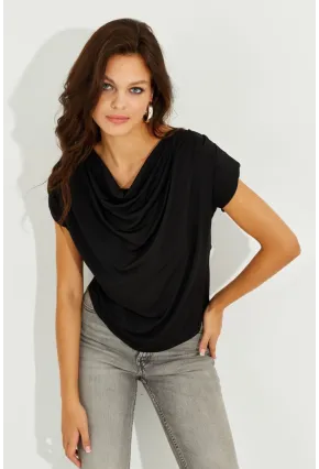 Kadın Siyah Degaje Yaka Vatkalı Bluz SDY2024