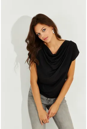 Kadın Siyah Degaje Yaka Vatkalı Bluz SDY2024