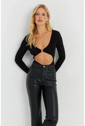 Kadın Siyah Dekolteli Çıtçıtlı Body MEN2026