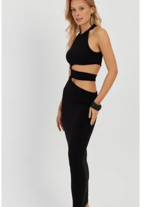 Kadın Siyah Dekolteli Maxi Elbise MEN2031