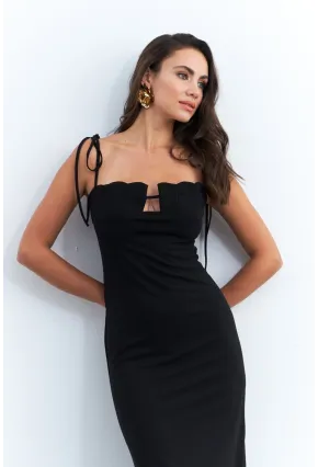 Kadın Siyah Dekolteli Yırtmaçlı Maxi Elbise YEL95