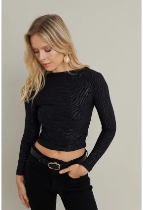 Kadın Siyah Desenli Büzgülü Bluz LPP1298