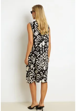 Kadın Siyah Desenli Cepli Midi Elbise YZ1059