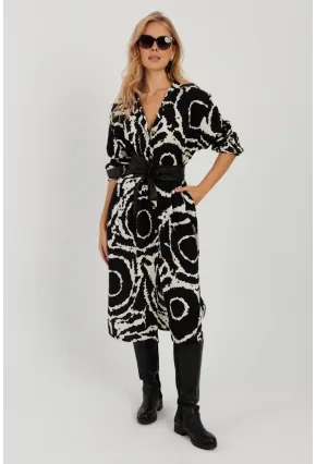 Kadın Siyah Desenli Gömlek Elbise LV174