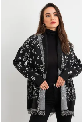 Kadın Siyah Desenli Triko Hırka MVI14209