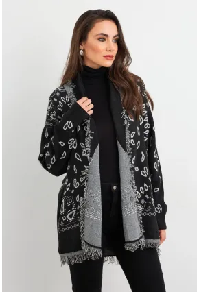 Kadın Siyah Desenli Triko Hırka MVI14209