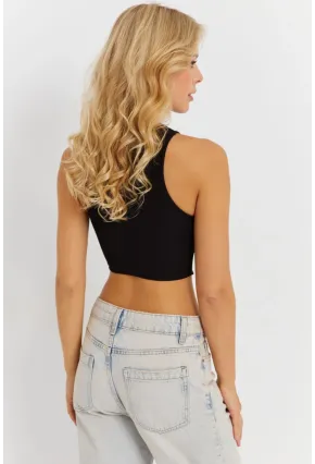 Kadın Siyah Detaylı Crop Bluz AYD375