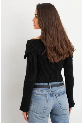 Kadın Siyah Devrik Yaka Kısa Hırka TEM103