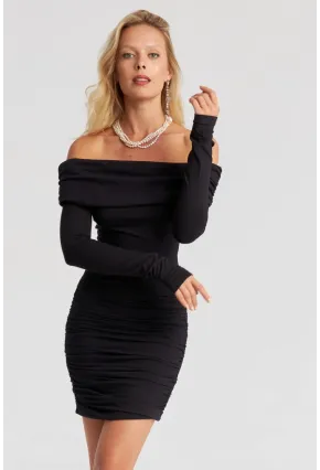 Kadın Siyah Drapeli Madonna Mini Elbise B229