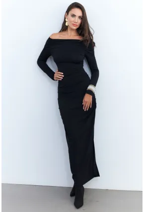 Kadın Siyah Drapeli Maxi Elbise SHR7