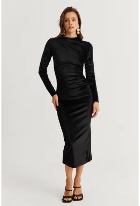 Kadın Siyah Drapeli Midi Elbise MON1113