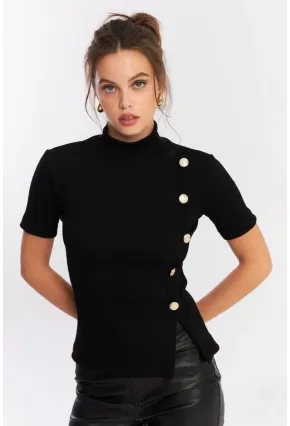 Kadın Siyah Düğme Aksesuarlı Bluz EY2926