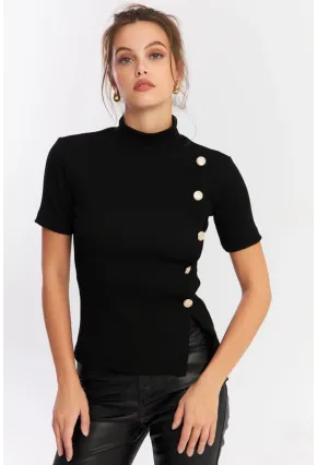 Kadın Siyah Düğme Aksesuarlı Bluz EY2926