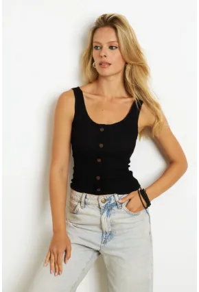 Kadın Siyah Düğme Aksesuarlı Bluz MK14