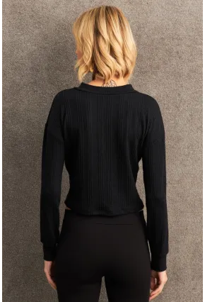 Kadın Siyah Düğme Detaylı Bluz TF57