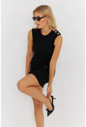 Kadın Siyah Düğme Detaylı Kaşkorse Midi Elbise EY2879