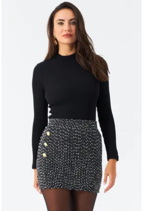 Kadın Siyah Düğme Detaylı Mini Etek RX447