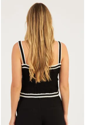 Kadın Siyah Düğme Detaylı Triko Crop Bluz MSS134