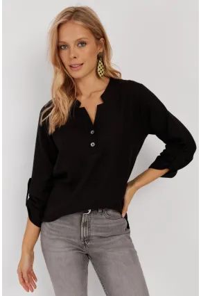 Kadın Siyah Düğmeli Bluz BR1320