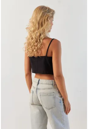 Kadın Siyah Düğmeli İp Askılı Yelek MP20153