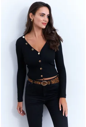 Kadın Siyah Düğmeli Kısa Hırka EY2952
