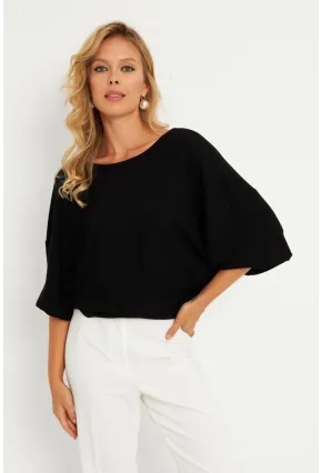 Kadın Siyah Düğüm Detaylı Bluz GÇ176