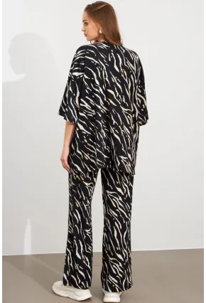 Kadın Siyah-Ekru Alt Üst Bürümcük Takım MLON500