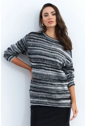 Kadın Siyah-Ekru Çizgili Kazak KAZ28