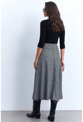 Kadın Siyah-Ekru Desenli Çan Etek LON3007