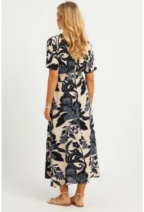 Kadın Siyah-Ekru Desenli Gipeli Midi Elbise YZ1055