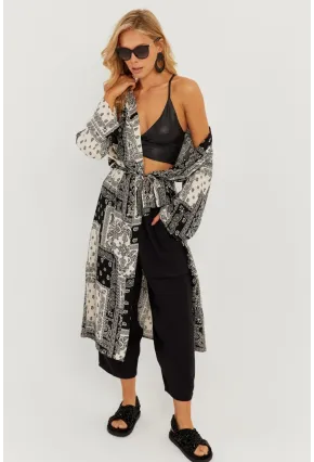 Kadın Siyah-Ekru Desenli Kimono GÇ155