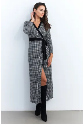 Kadın Siyah-Ekru Kruvaze Kazayağı Maxi Elbise EY2941