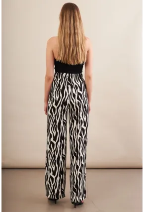 Kadın Siyah-Ekru Zebra Desenli Yüksel Bel Pantolon PİK50