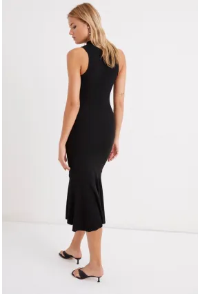 Kadın Siyah Eteği Volanlı Kaşkorse Kolsuz Elbise Yİ1888