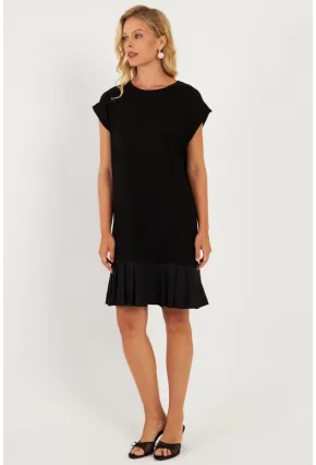Kadın Siyah Eteği Volanlı Midi Elbise ST158