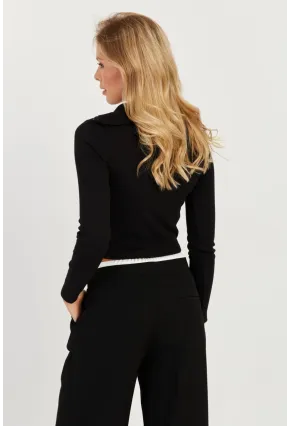 Kadın Siyah Fermuarlı Kısa Bluz CY336