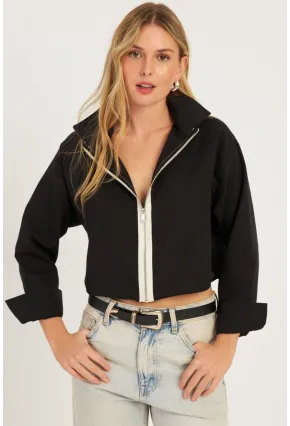 Kadın Siyah Fermuarlı Kısa Gömlek SF2541