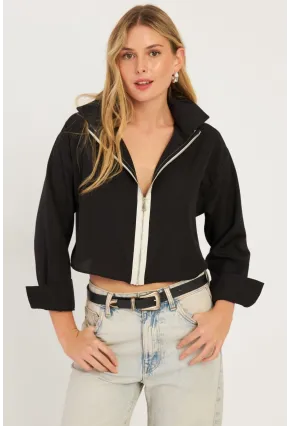 Kadın Siyah Fermuarlı Kısa Gömlek SF2541