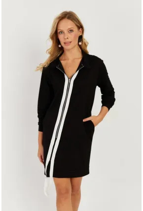 Kadın Siyah Fermuarlı Midi Elbise ST5025