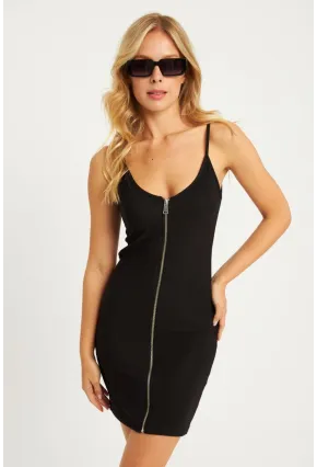 Kadın Siyah Fermuarlı Mini Elbise CY380