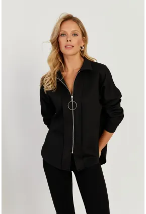 Kadın Siyah Fermuarlı Skuba Gömlek KED5002-90