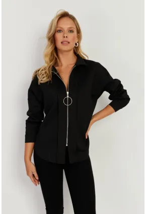 Kadın Siyah Fermuarlı Skuba Gömlek KED5002-90