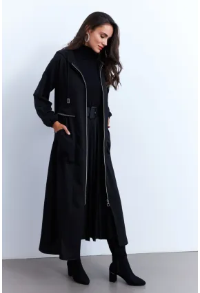 Kadın Siyah Fermuarlı Taşlı Sweat Elbise MASF21