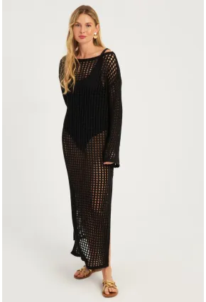 Kadın Siyah File Kaftan SMT550