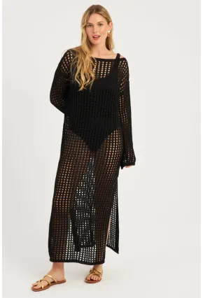 Kadın Siyah File Kaftan SMT550