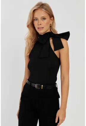 Kadın Siyah Fiyonklu Crop Bluz EY2726