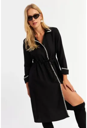 Kadın Siyah Garnili Gömlek Midi Elbise MASF10