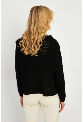 Kadın Siyah Geniş Yakalı Triko Hırka MİW4571